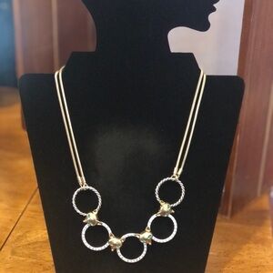 Betsey Johnson Gold and Silver Necklace, 4 Fox faces with green eyes.